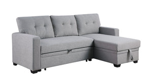 English Elm Convertible Upholstered Sectional Sofa with Pull-out Chaise Sleeper and Storage Light Gray B2730S00003