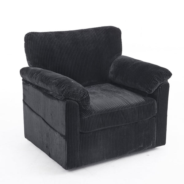English Elm 33 Inch Oversized Swivel Corduroy Lounge Chair with Plush Chenille Cushioning and Support Springs Black W1829P265018