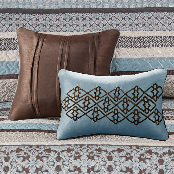 English Elm 5 Piece Aubrey Reversible Jacquard Bedspread Set King with Paisley Motif, Gold Sheen, Quilted Elegance Blue 22.83 L x 18.11 W x 8.66 H B03597647