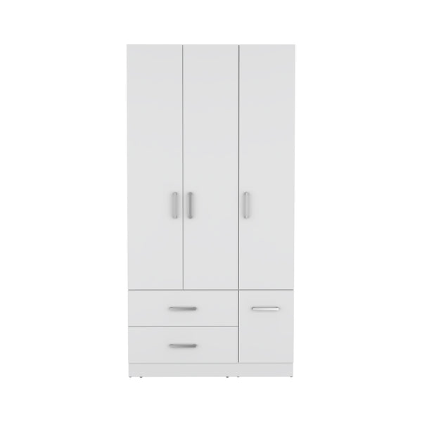 English Elm Sebree Tall Armoire Closet with Hanging Rod, Six Shelves, Two Drawers & Three Cabinets for Organized Storage White 41.3 L x 22.8 W x 5.9 H B070S00230