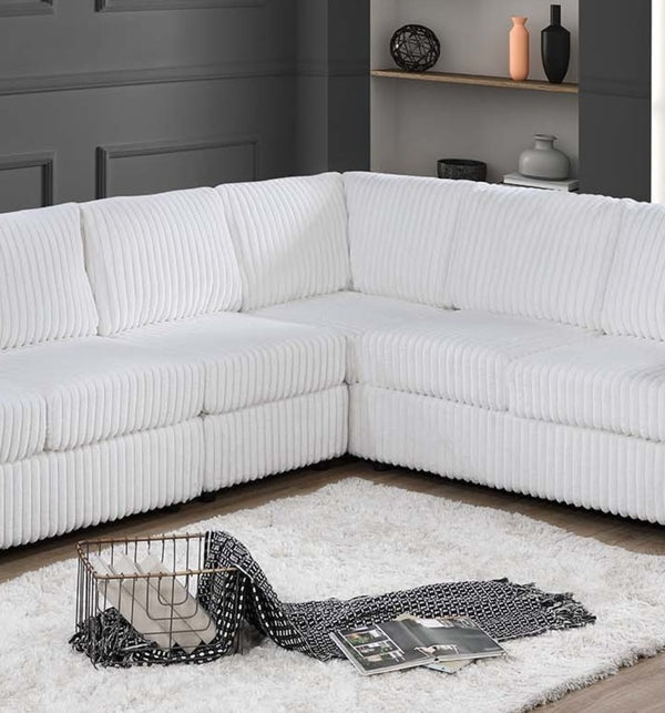 English Elm Elegant Plush 4-Pc Sectional Sofa Set with Corduroy Upholstery Spacious L-Shaped Lounge for 5 Milk White 54 L x 39 W x 27 H B011S01749