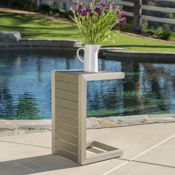 English Elm Christopher Knight Home® - CAPE C-shaped Aluminum Outdoor Side Table for Patio & Poolside — Lightweight, Weather-Resistant Design Silver 59990.00