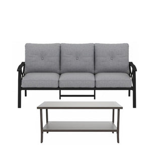 English Elm 2 Piece Outdoor Steel Sofa Set with Coffee Table Powder Coated for All Weather Patios Black+ Gray B082P455153
