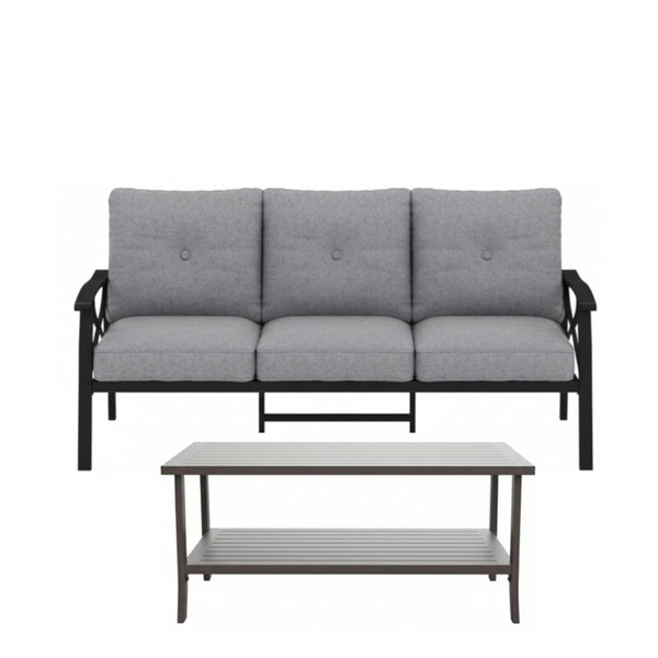 English Elm 2 Piece Outdoor Steel Sofa Set with Coffee Table Powder Coated for All Weather Patios Black+ Gray B082P455153