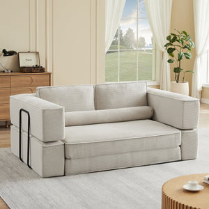 English Elm Large Modular Corduroy Sectional Sofa Configurable Seating for Family Living Rooms Khaki W3396S00057