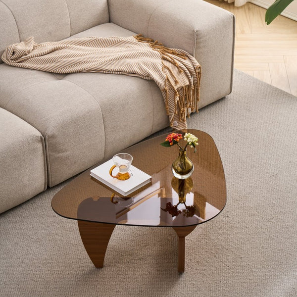 English Elm Century Mid-century Oak Base Tempered Glass Coffee Table Compact Living Room Accent Brown W1718P452049