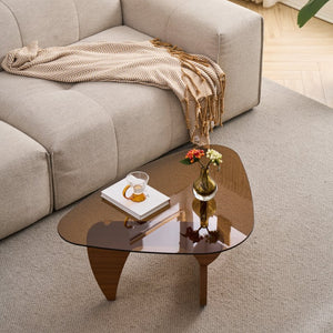 English Elm Glass Top Coffee Table Tempered Surface Oak Wood Base Mid-century Modern Living Room Brown W1718P452048