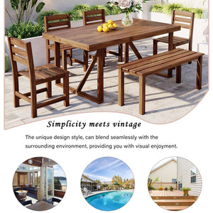 English Elm U_style Solid Acacia Six Piece Outdoor Dining Set for Patio Backyard Entertaining Brown WY000472AAE