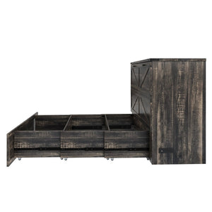 English Elm Queen Murphy Cabinet Bed Rustic Grey Farmhouse Style with Charging Station Storage W5271S00001