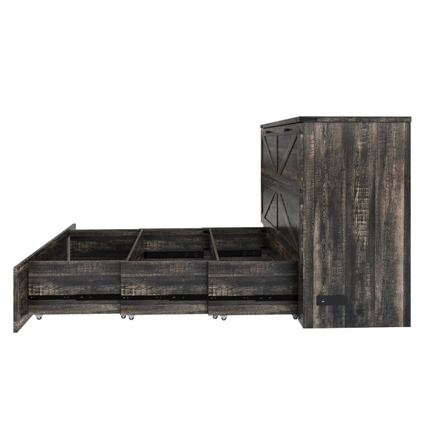 English Elm Queen Murphy Cabinet Bed Rustic Grey Farmhouse Style with Charging Station Storage W5271S00001