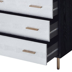 English Elm Black Black and Silver 4-Drawer Chest with Gold Legs Champagne Faux Crocodile Fronts Elegant Storage B062P209044