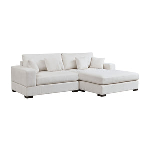 English Elm Mid Century Modern 3 Seater Sectional Sofa with Reversible Chaise and Accent Pillows Beige W876S00349