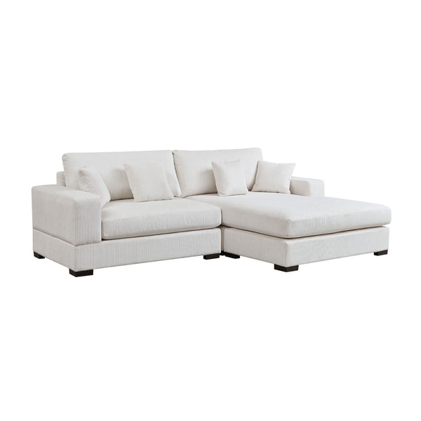 English Elm Mid Century Modern 3 Seater Sectional Sofa with Reversible Chaise and Accent Pillows Beige W876S00349