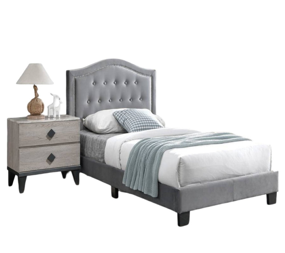 English Elm European Twin Bed Velvet Button Tufted Headboard Platform Frame for Bedroom B011P415154