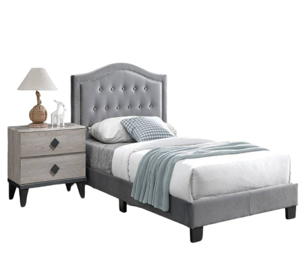 English Elm European Twin Bed Velvet Button Tufted Headboard Platform Frame for Bedroom B011P415154