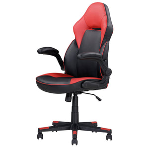 English Elm Adjustable Bonded Leather Office Chair with Butterfly Mechanism, 360° Swivel, Padded Headrest & Flip-Up Arms for Ergonomic Comfort and Productivity Black+Red 29 L x 26 W x 14 H B2741P281452