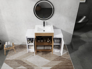 English Elm 48 Inch Freestanding Bathroom Vanity With Ceramic Sink & Soft-Close Doors For Modern Elegance W999S00314