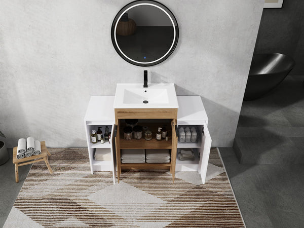 English Elm 48 Inch Freestanding Bathroom Vanity With Ceramic Sink & Soft-Close Doors For Modern Elegance W999S00314