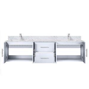English Elm Glossy 72" Double Bath Vanity with Carrara Marble Top, Soft-Close Storage, Chrome Faucet Included B2731P258710
