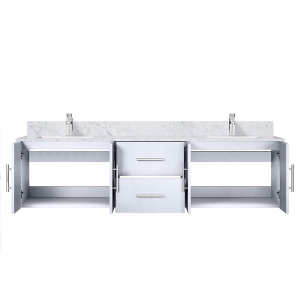 English Elm Glossy 72" Double Bath Vanity with Carrara Marble Top, Soft-Close Storage, Chrome Faucet Included B2731P258710