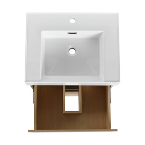 English Elm 24" Modern Bathroom Vanity with Single Undermount Sink, Engineered Wood, Waterproof Finish, 2 Drawers and Pre-Drilled Faucet Hole Oak W1972S00005