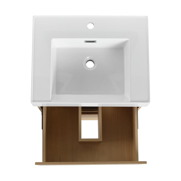 English Elm 24" Modern Bathroom Vanity with Single Undermount Sink, Engineered Wood, Waterproof Finish, 2 Drawers and Pre-Drilled Faucet Hole Oak W1972S00005