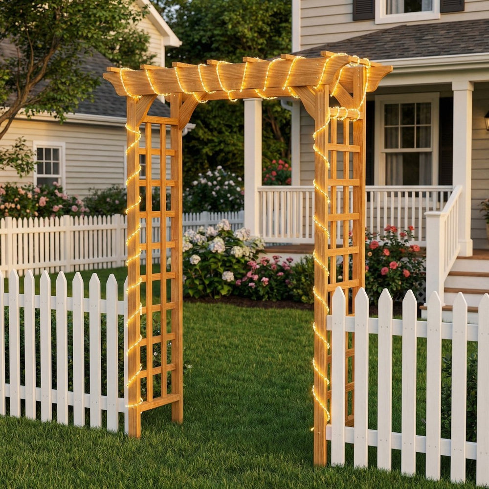English Elm Wooden Garden Arch Solid Frame Backyard Trellis for Climbing Plants Wedding Ceremony W2640P225585