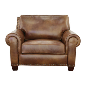 English Elm Steve Silver - Rustic All-Leather Chair Camel — Top-Grain Leather, Hand-Tied Springs, Pocketed Coils, Nailhead Trim B081109516