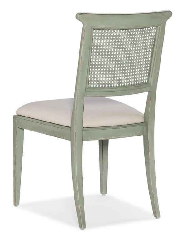 Hooker Furniture Charleston Colonial-Style Upholstered Side Chair With Woven Cane Back, Distressed Magnolia Finish And Comfort Seat Beige 6750-75410-32
