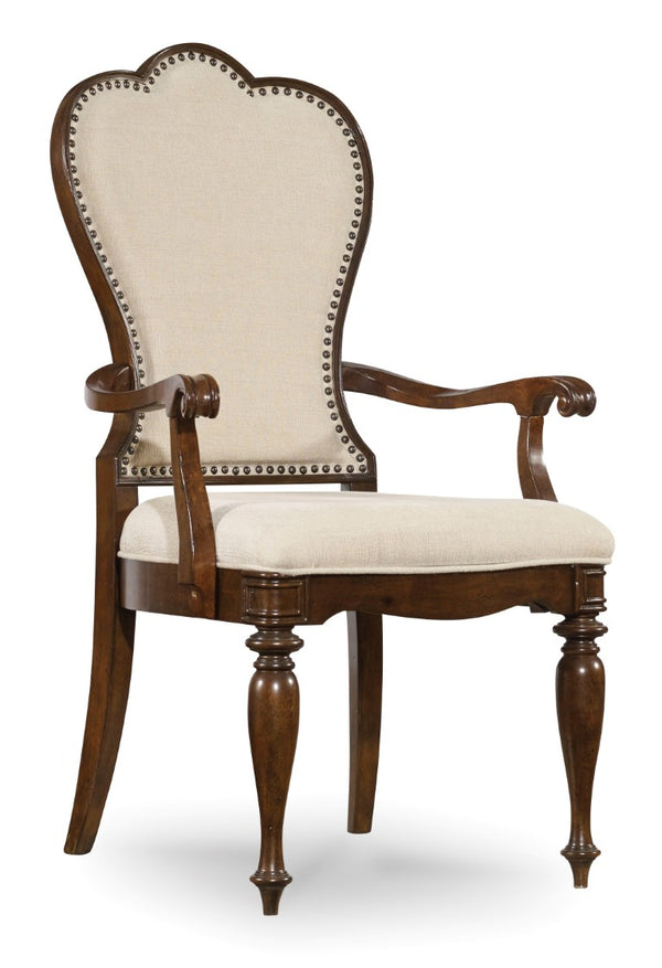 Hooker Furniture Leesburg Sculpted Upholstered Arm Chair With Alabaster Fabric, Mahogany Veneers, Distressed Elegance 5381-75400