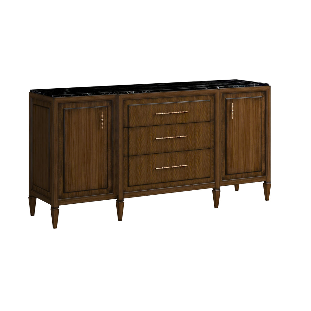 A.R.T. Furniture Eave Traditional Breakfront Credenza In Quartered Walnut With Gold Faux Bamboo Handles & Tapered Legs Brown Material(S), Poplar And Parawood Solids,Walnut Veneer 336252-1860