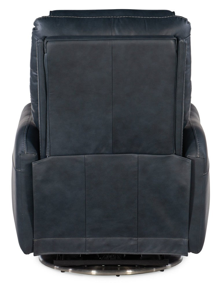 Hooker Furniture Steffen Zero-Gravity Swivel Power Recliner With Adjustable Motorized Headrest, Usb Charging, Top-Grain Leather Dark Blue RC601-PHSZ-049
