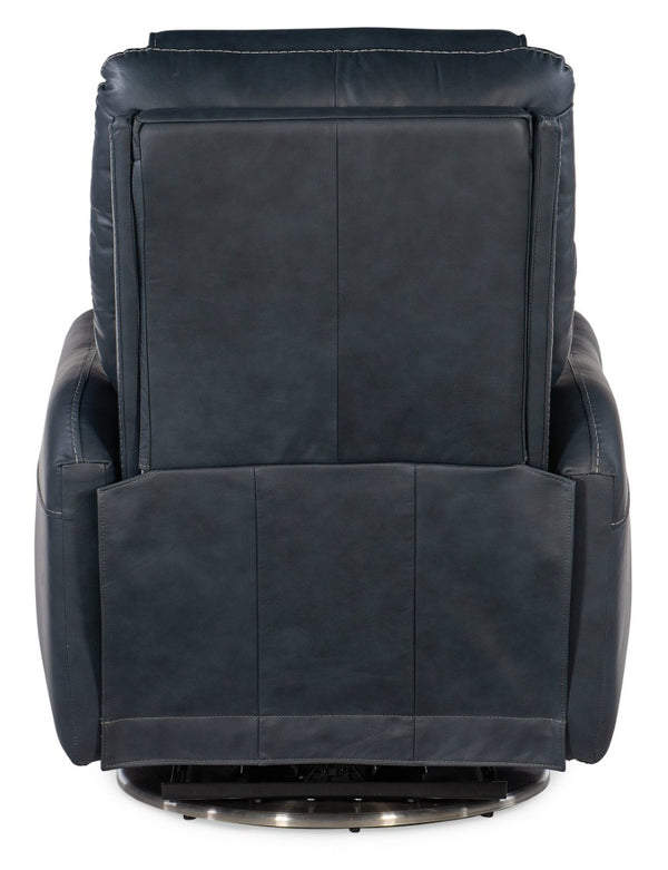 Hooker Furniture Steffen Zero-Gravity Swivel Power Recliner With Adjustable Motorized Headrest, Usb Charging, Top-Grain Leather Dark Blue RC601-PHSZ-049