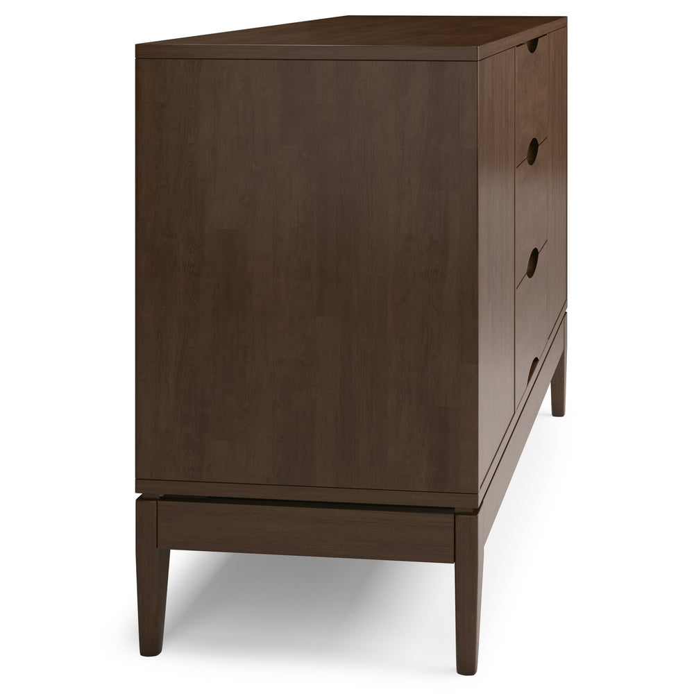 English Elm Harper Solid Hardwood Sideboard Buffet in Walnut Brown – Handcrafted Rubberwood, Mid-Century Storage Solution B136P158723