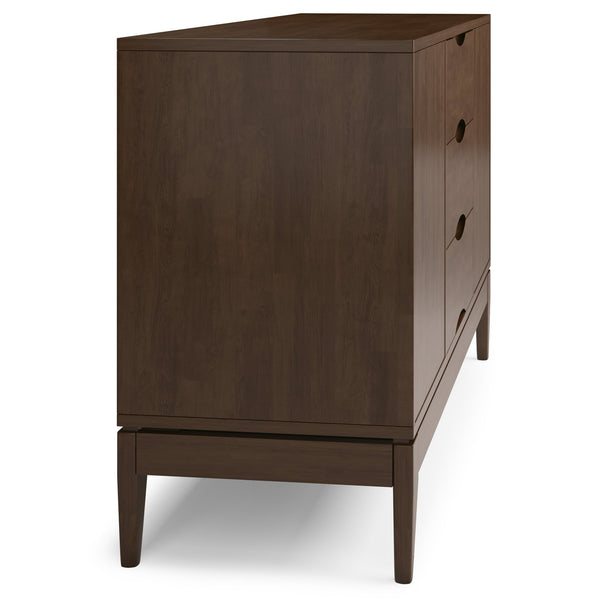 English Elm Harper Solid Hardwood Sideboard Buffet in Walnut Brown – Handcrafted Rubberwood, Mid-Century Storage Solution B136P158723