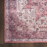 Nourison Washables NWB15 Machine Made Power-loomed Narrow Border Indoor Only Vintage  Rug Red, Red Front Base, 85% Polyester,9% Cotton,6% Other Fibers 99446994486