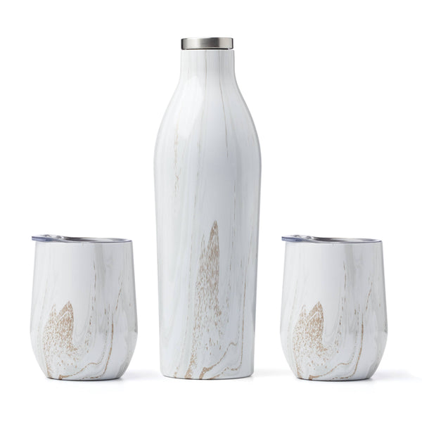 Lenox Cambridge White Geode 3-Piece Wine Growler & Tumbler Set NO COLOR METAL EPWTGDCB2DS