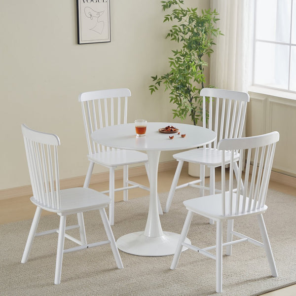 English Elm Round White Pedestal Dining Table 31.5" Tulip Mid-Century Fiberboard Modern Compact Seats 2-4 W2720P204019