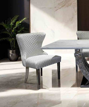 English Elm Glam Side Chair Set - Modern White Upholstery With Diamond Pattern, Nailhead Trim & Silver Legs B2741P406809