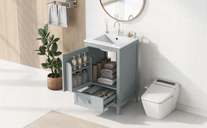 English Elm 20" Compact Bathroom Vanity Grey Mdf Cabinet Ceramic Sink Soft Close Storage N725P351851E