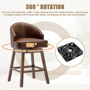 English Elm United We Win Quilted Microsuede Swivel Barstool with Wood Legs and Gold Rivet Trim Brown W1568P361704