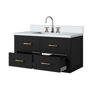 English Elm Black Single Sink Vanity With Cultured Marble Top & Faucet Set – Elegant, Space-Saving Design! B2731P257956