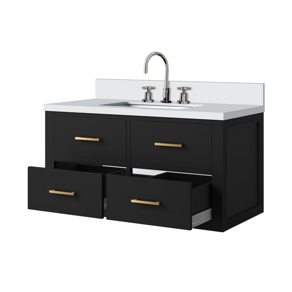 English Elm Black Single Sink Vanity With Cultured Marble Top & Faucet Set – Elegant, Space-Saving Design! B2731P257956