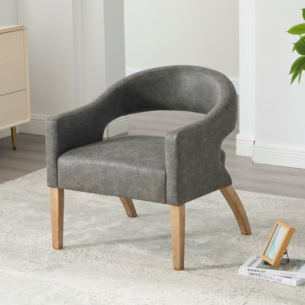 English Elm Modern Pu Leather Barrel Dining Chairs Set of 4 with Sculpted Back Rubberwood Legs W3118S00034