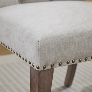 English Elm Upholstered Chenille Tufted Dining Chairs Set of 2 with Curved Wood Legs Club Style Beige W1143P457780