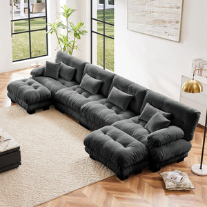 English Elm Free Modular Sectional Sofa - U-Shaped Chenille Couch With 2 Ottomans For Ultimate Comfort & Style W714S01024