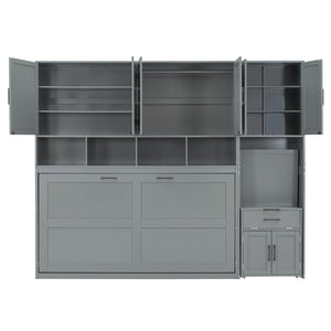 English Elm Twin Murphy Wall Bed with Integrated Closet Drawers and Desk for Studio Spaces Gray LP000595AAE-1