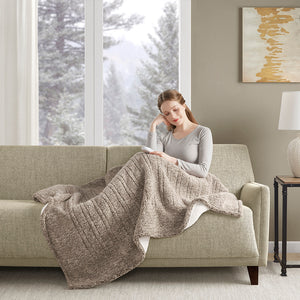 JLA Home True North by Sleep Philosophy - Heated Sherpa Throw with 3 Heat Settings, Overheat Protection, Machine Washable Comfort Layering Grey TN54-0508