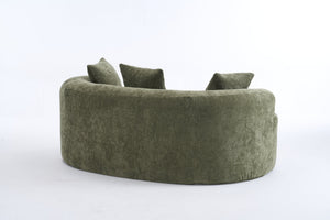 English Elm Crescent-shaped Chenille Loveseat Low Profile Curved Sofa for Modern Living Rooms Green W5188P450355