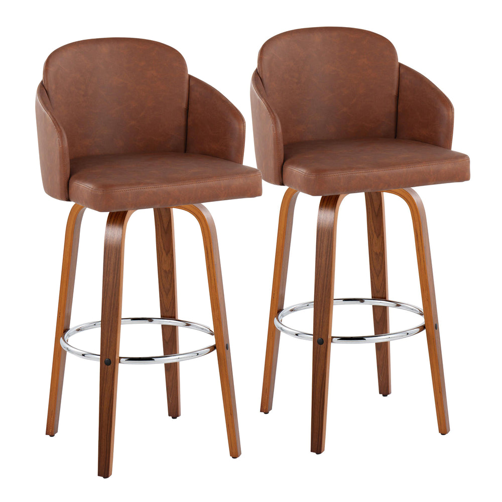 English Elm Fixed-height Mid-century Barstools with Walnut Legs and Grey Upholstered Seats Set Camel B202S01902